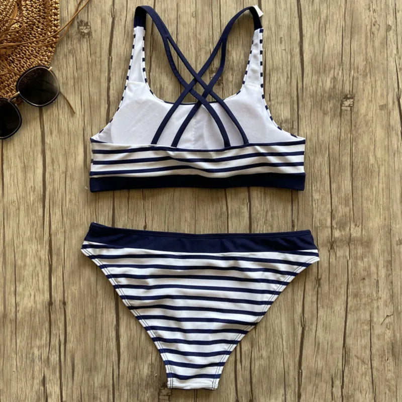 New Striped Beach Bikinis Set Women Swimwear Push Up Swimsuit Female Bathing Suits Bikini Girls Pool Swimming Suit 2024