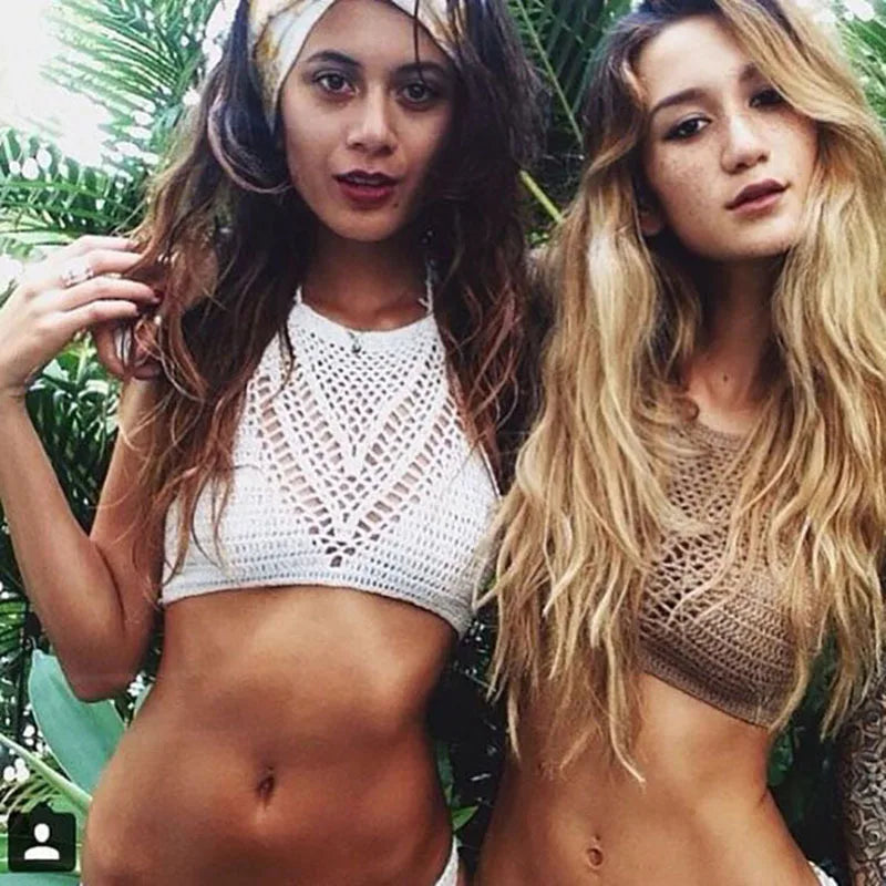 Women Bikini Tops Swimwear High Neck Hollow Halter Swimwear Crochet Separate Swimsuit Bikini Bra Hot Sale