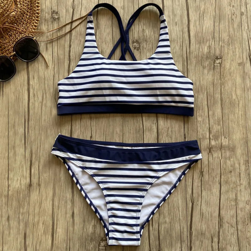 New Striped Beach Bikinis Set Women Swimwear Push Up Swimsuit Female Bathing Suits Bikini Girls Pool Swimming Suit 2024