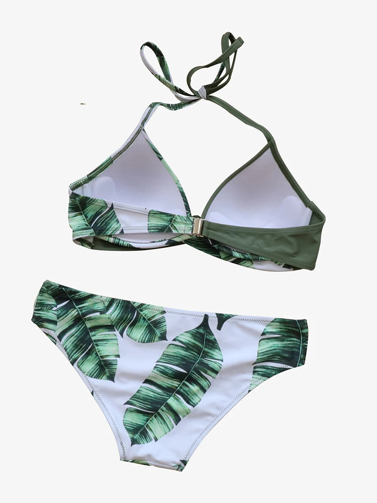 Riseado Push Up Bikinis Women’s Swimsuits Leaf Print Swimwear Women Bikini Set Bathing Suit Halter Beachwear