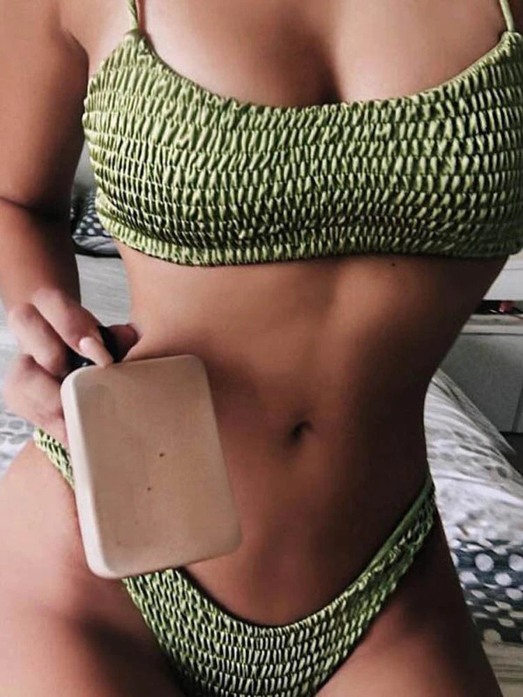 New Hot Sale Women Push-up Padded Bra Bikini Set Pleated Swimsuit Swimwear Swimming Beach Bathing Costume Bikini Set